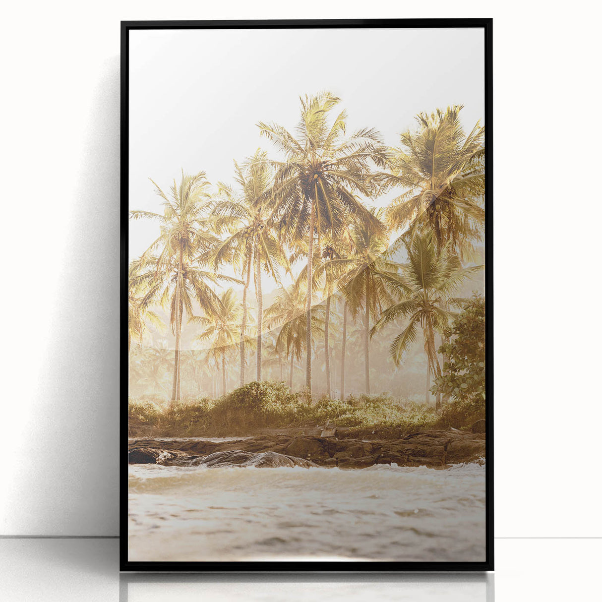 Large abstract wall art featuring mid-century modernist style in vibrant summer tones on a framed acrylic.