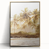 Large art print featuring a mid-century modernist summer scene in vibrant colors on a framed acrylic.