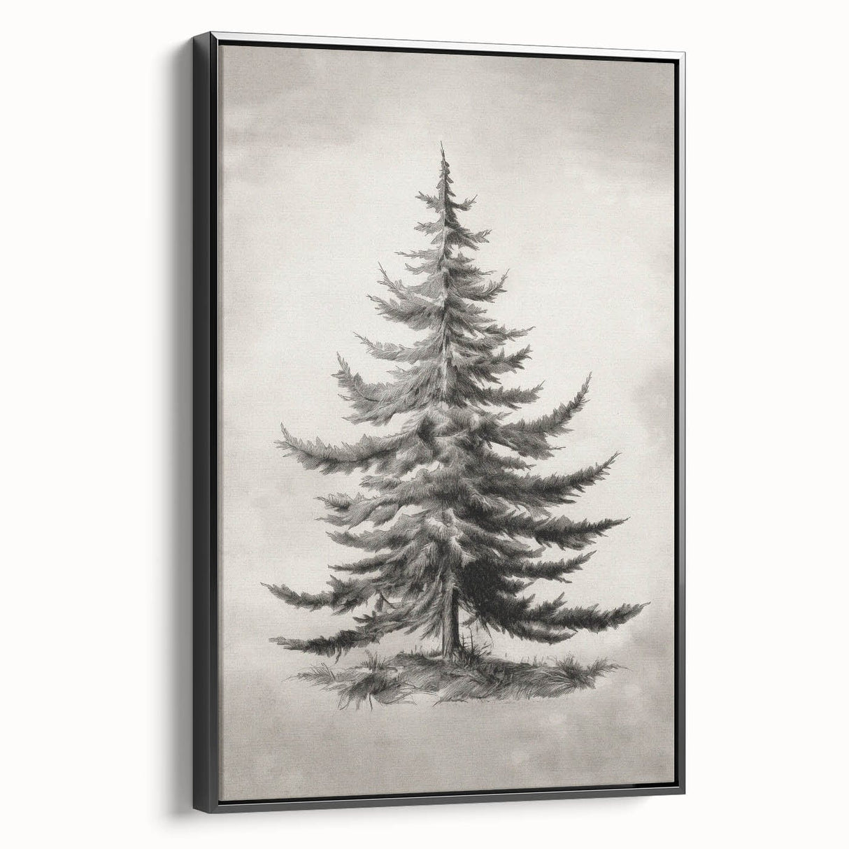 Winter landscape painting in black and white on framed canvas, suitable for bedroom wall placement.