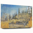 Large abstract wall art on acrylic glass, featuring swirling blue and yellow tones.