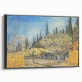 Black and white vintage poster art featuring a landscape scene on a framed canvas, suitable for bedroom wall decor.