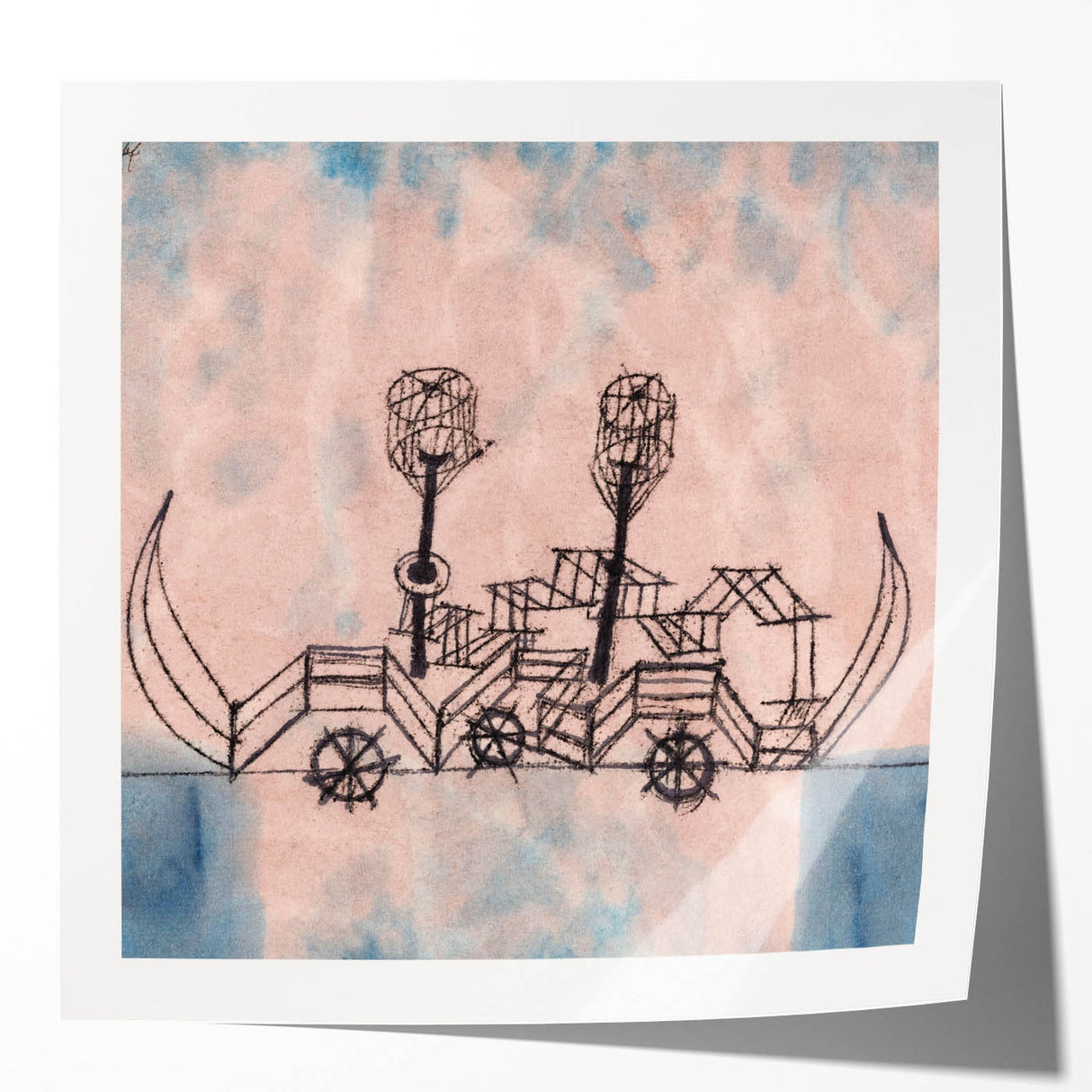 Modern Wall Art - Abstract Steamboat Sketch with Soft Pastel Hues