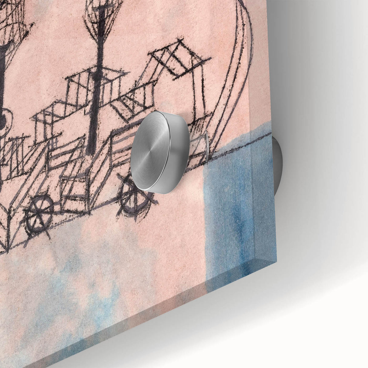 Modern Wall Art - Abstract Steamboat Sketch with Soft Pastel Hues