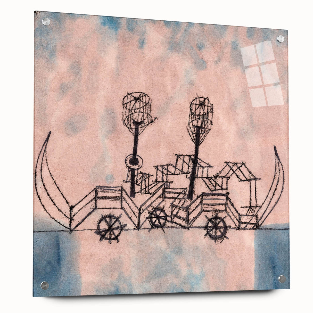 Modern Wall Art - Abstract Steamboat Sketch with Soft Pastel Hues