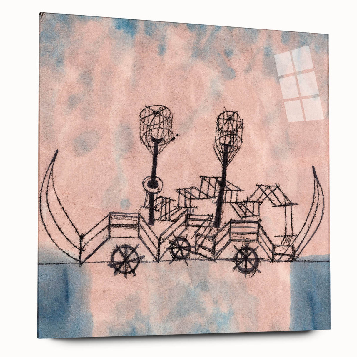Modern Wall Art - Abstract Steamboat Sketch with Soft Pastel Hues