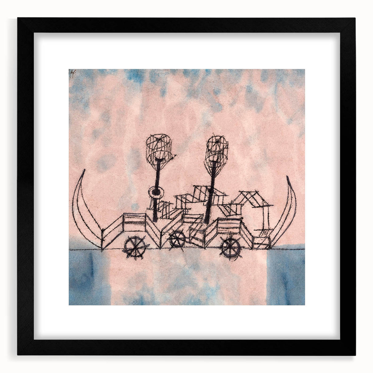 Modern Wall Art - Abstract Steamboat Sketch with Soft Pastel Hues