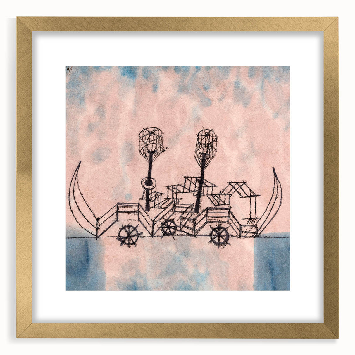 Modern Wall Art - Abstract Steamboat Sketch with Soft Pastel Hues