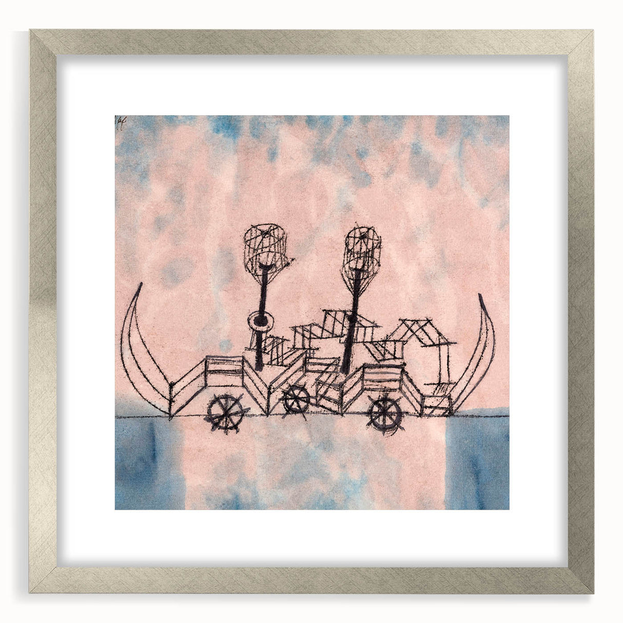 Modern Wall Art - Abstract Steamboat Sketch with Soft Pastel Hues