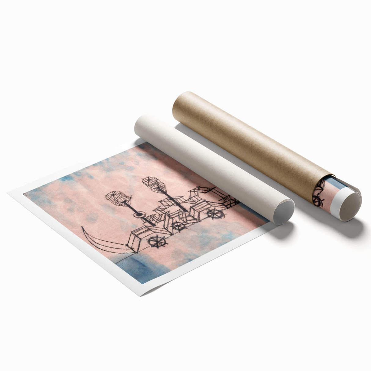 Modern Wall Art - Abstract Steamboat Sketch with Soft Pastel Hues