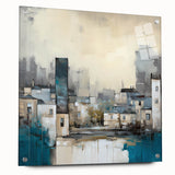 Abstract architectural wall art in acrylic glass, showcasing geometric designs with a side view, mounted with stylish pins for modern decor enhancement.