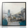 Abstract wall art featuring a framed acrylic piece showcasing geometric architectural designs in black and white against a minimalist background, ideal for modern decor.