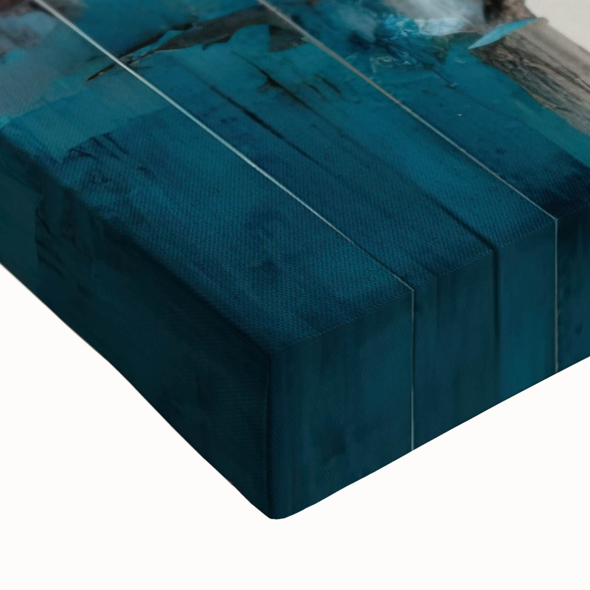 Close-up of a stretched canvas showcasing an abstract architecture wall art design with intricate geometric shapes in muted tones, perfect for modern decor.