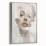 Framed abstract figurative wall art in silver, showcasing a modern design with fluid shapes and vibrant colors, ideal for contemporary home decor.