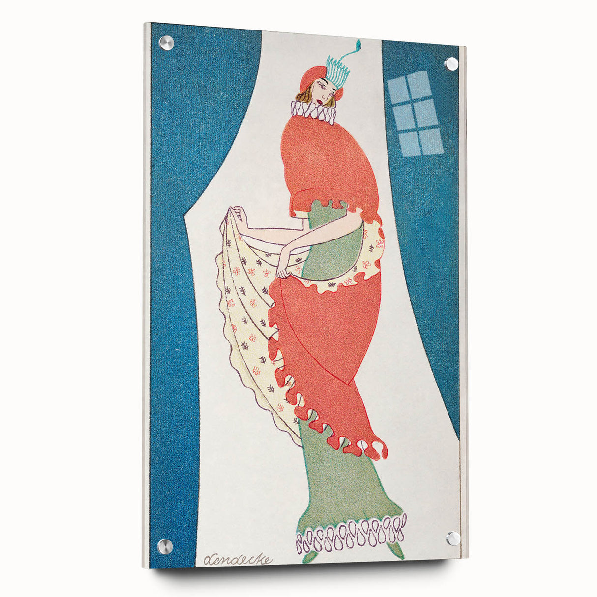 Vibrant Art Deco Wall Art – Bold 1920s Fashion Illustration in Red & Teal