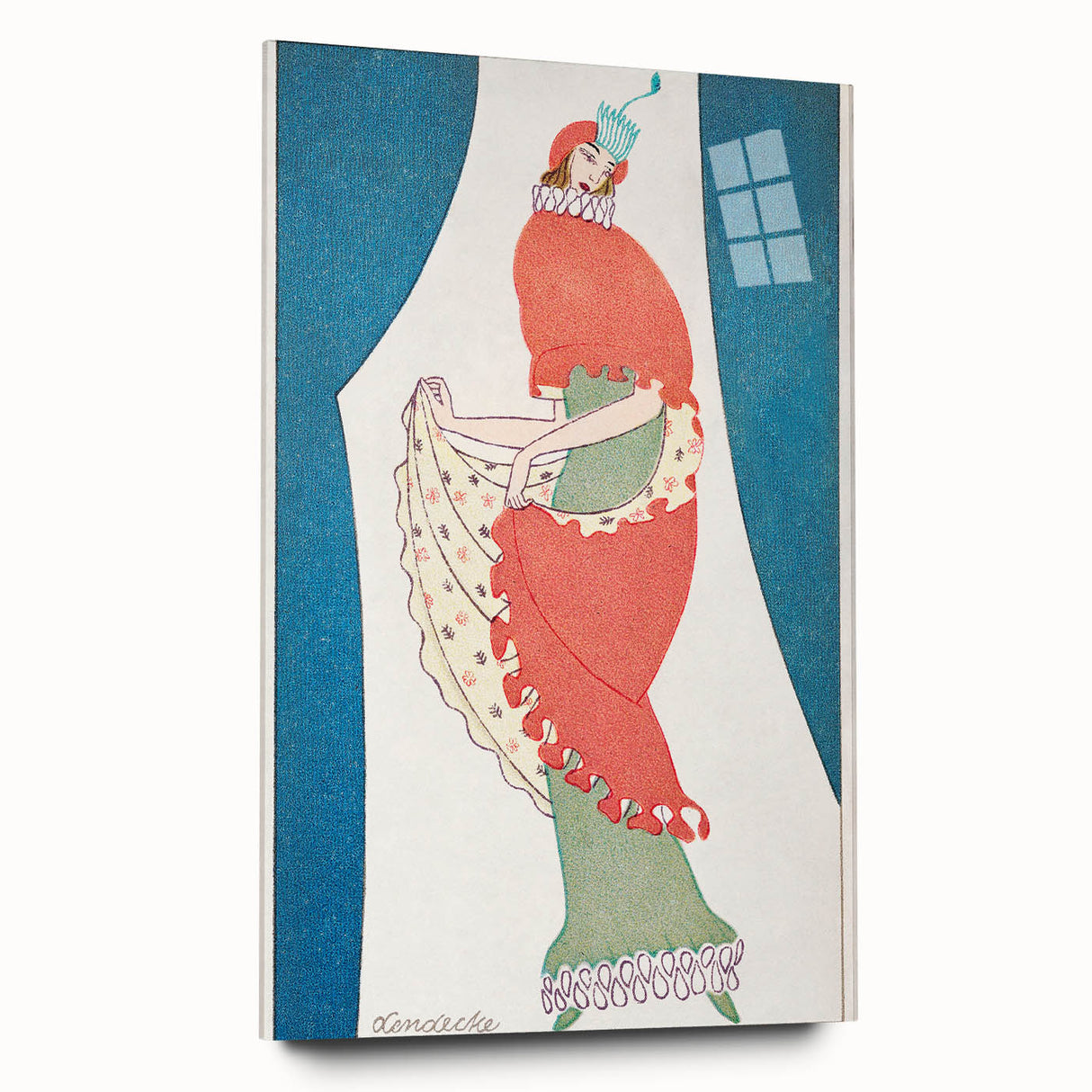 Vibrant Art Deco Wall Art – Bold 1920s Fashion Illustration in Red & Teal