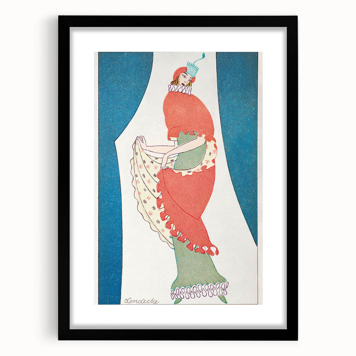 Vibrant Art Deco Wall Art – Bold 1920s Fashion Illustration in Red & Teal