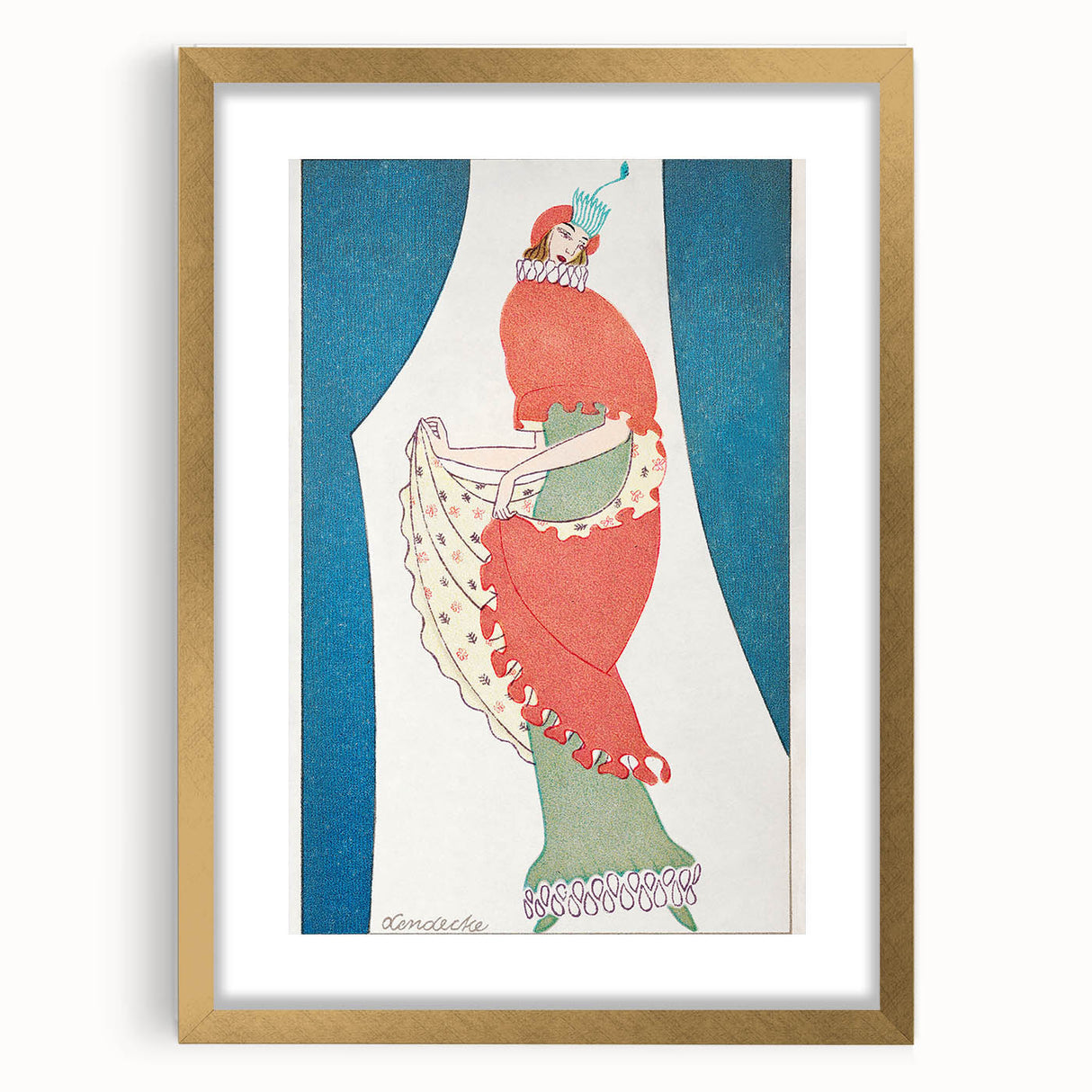 Vibrant Art Deco Wall Art – Bold 1920s Fashion Illustration in Red & Teal