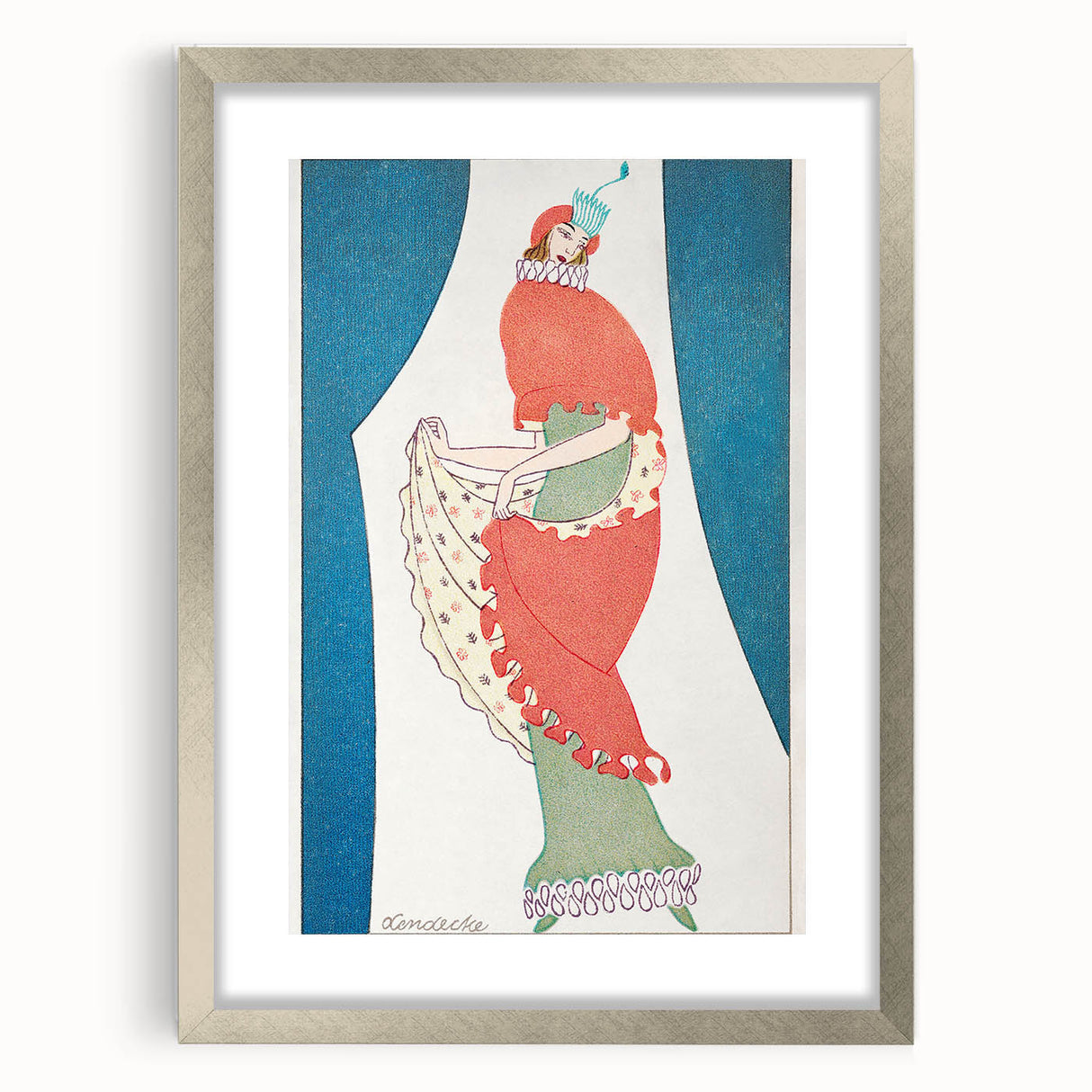 Vibrant Art Deco Wall Art – Bold 1920s Fashion Illustration in Red & Teal