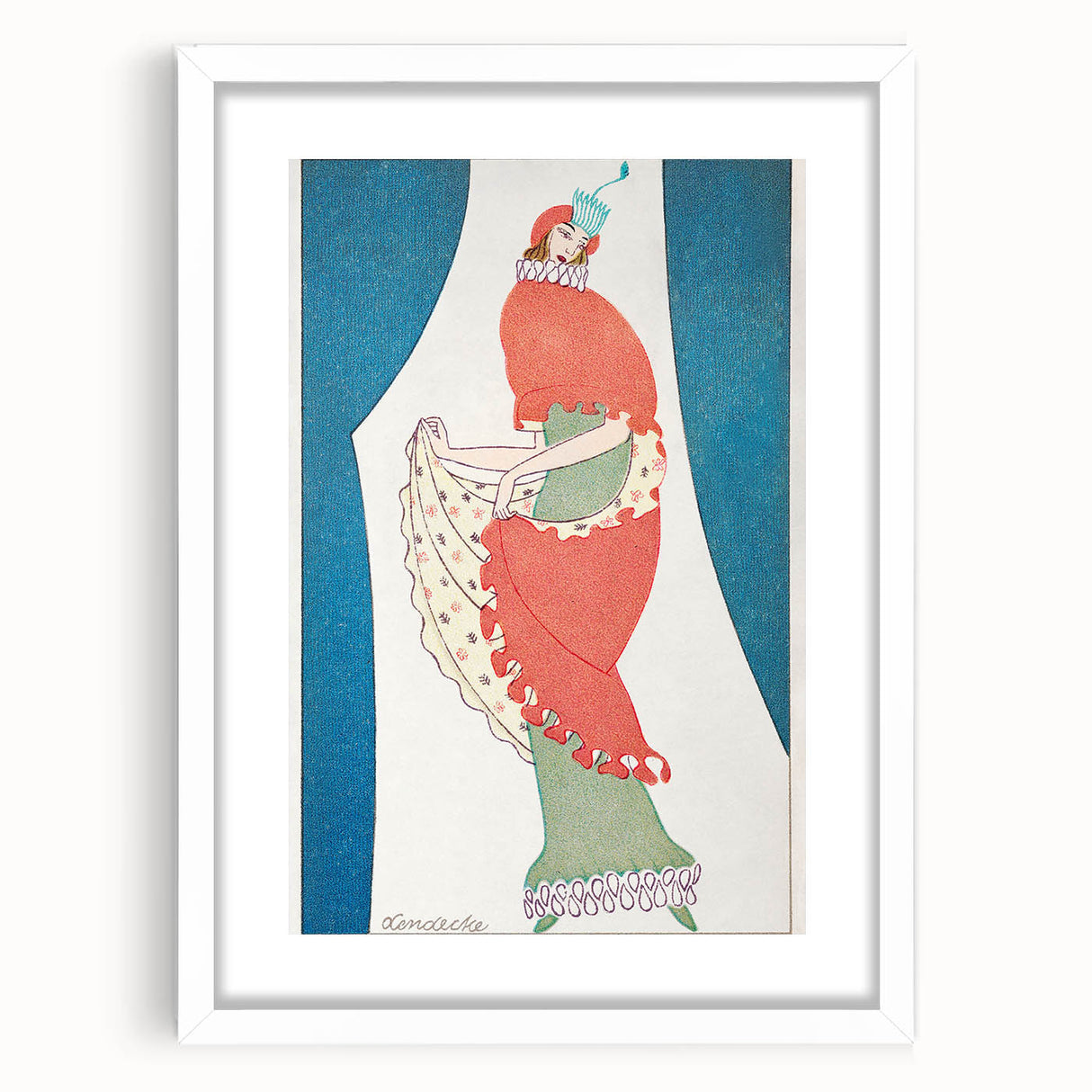 Vibrant Art Deco Wall Art – Bold 1920s Fashion Illustration in Red & Teal
