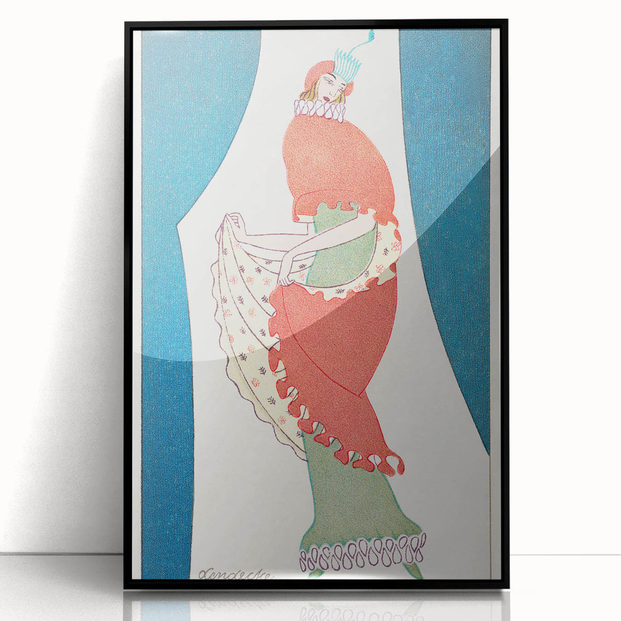 Vibrant Art Deco Wall Art – Bold 1920s Fashion Illustration in Red & Teal