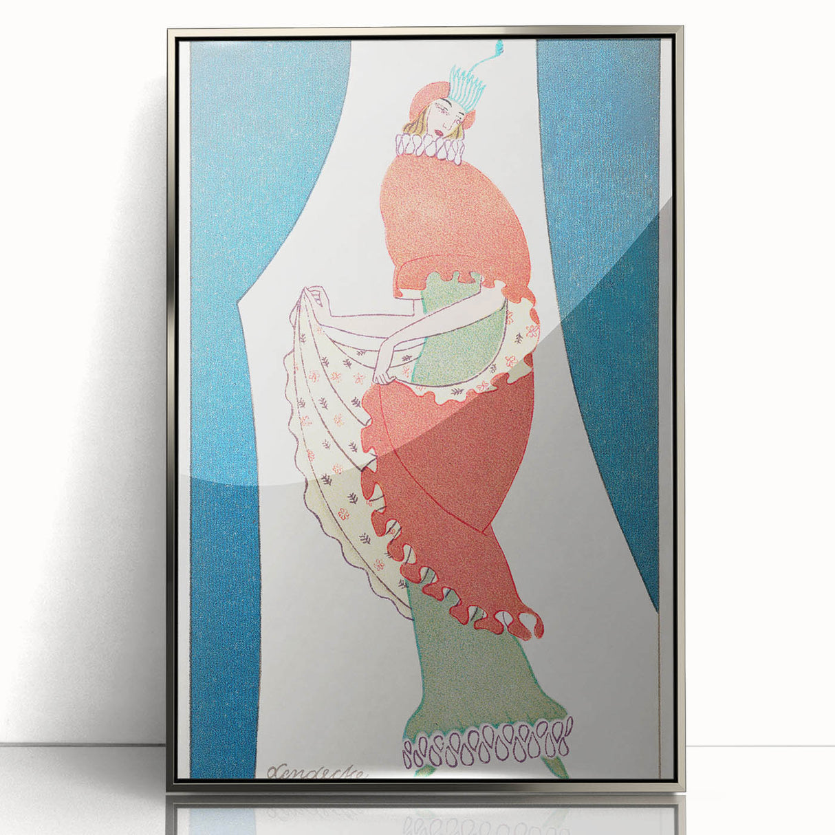 Vibrant Art Deco Wall Art – Bold 1920s Fashion Illustration in Red & Teal