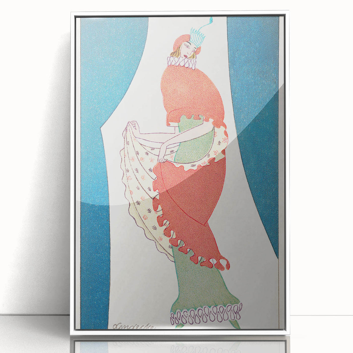 Vibrant Art Deco Wall Art – Bold 1920s Fashion Illustration in Red & Teal