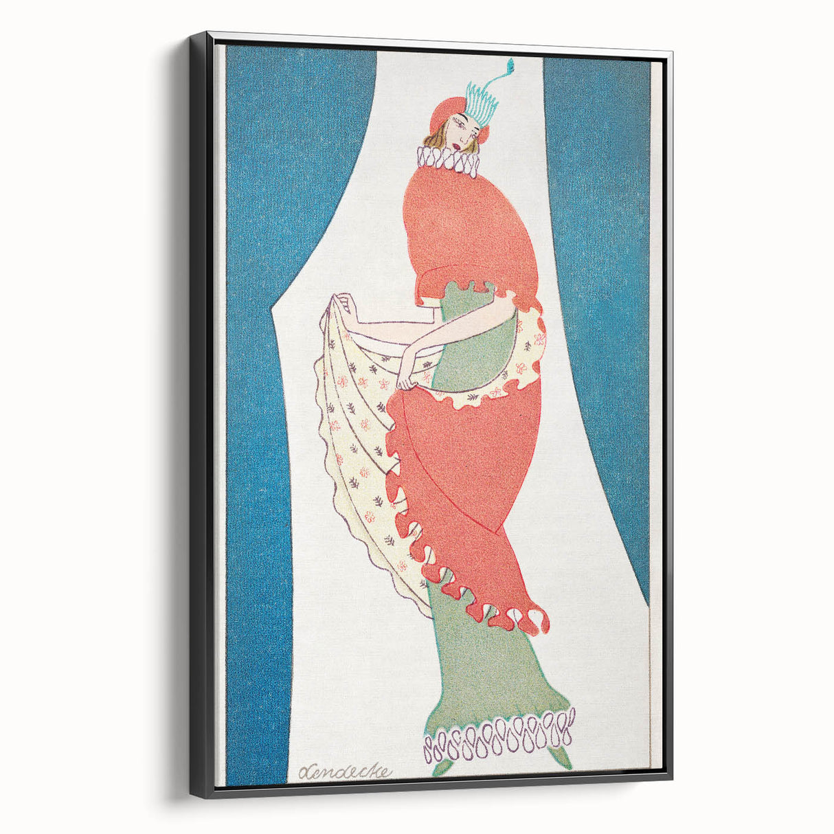 Vibrant Art Deco Wall Art – Bold 1920s Fashion Illustration in Red & Teal