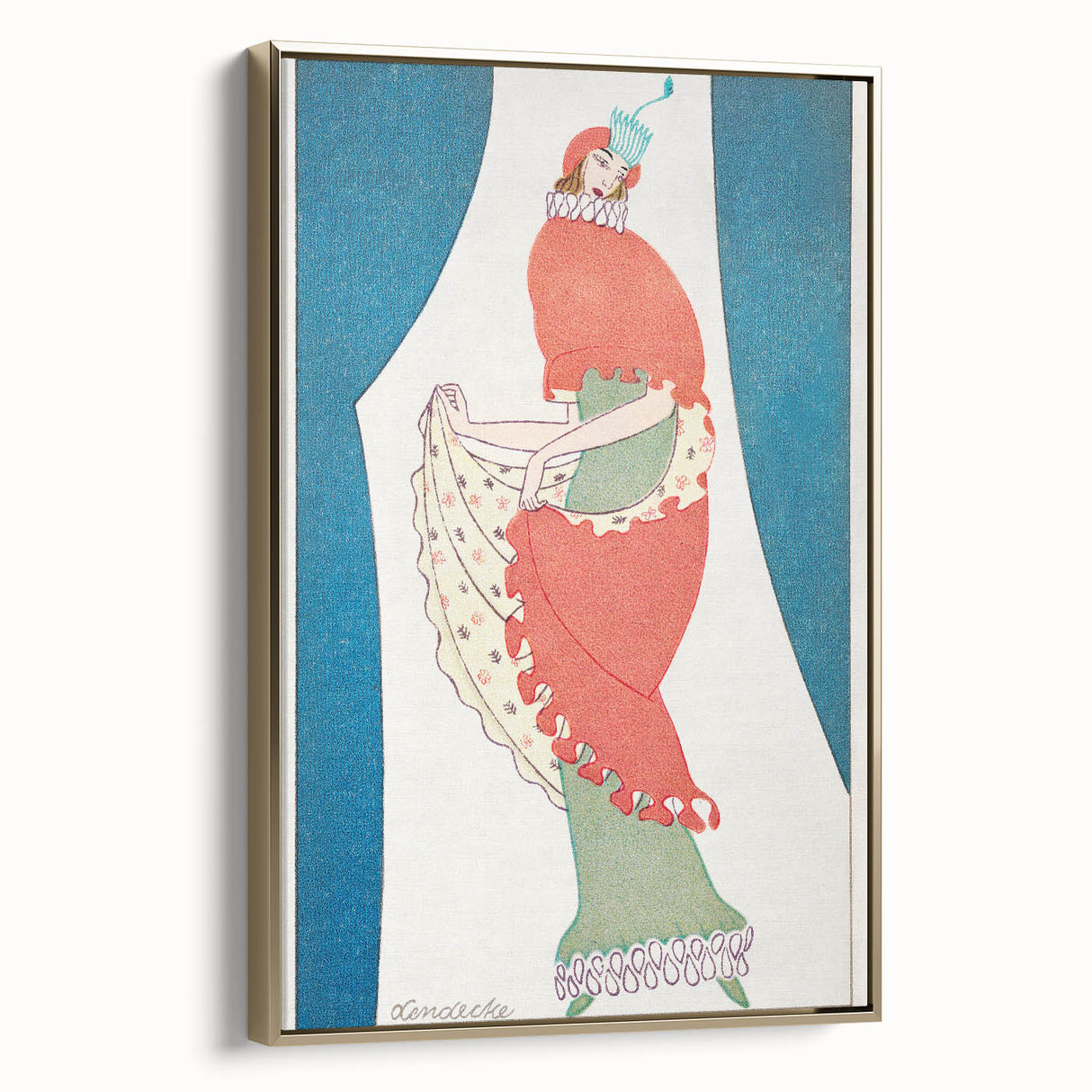 Vibrant Art Deco Wall Art – Bold 1920s Fashion Illustration in Red & Teal