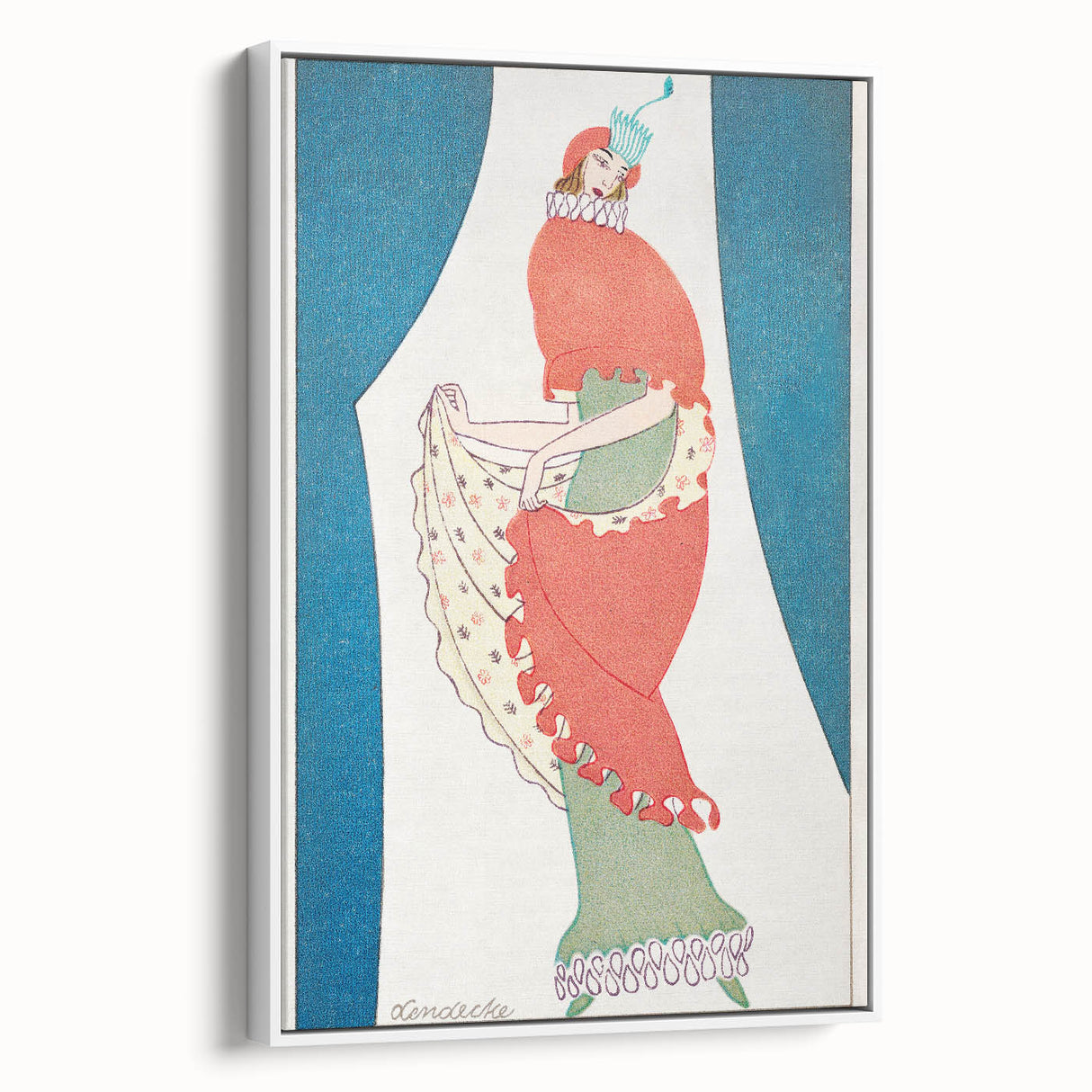 Vibrant Art Deco Wall Art – Bold 1920s Fashion Illustration in Red & Teal