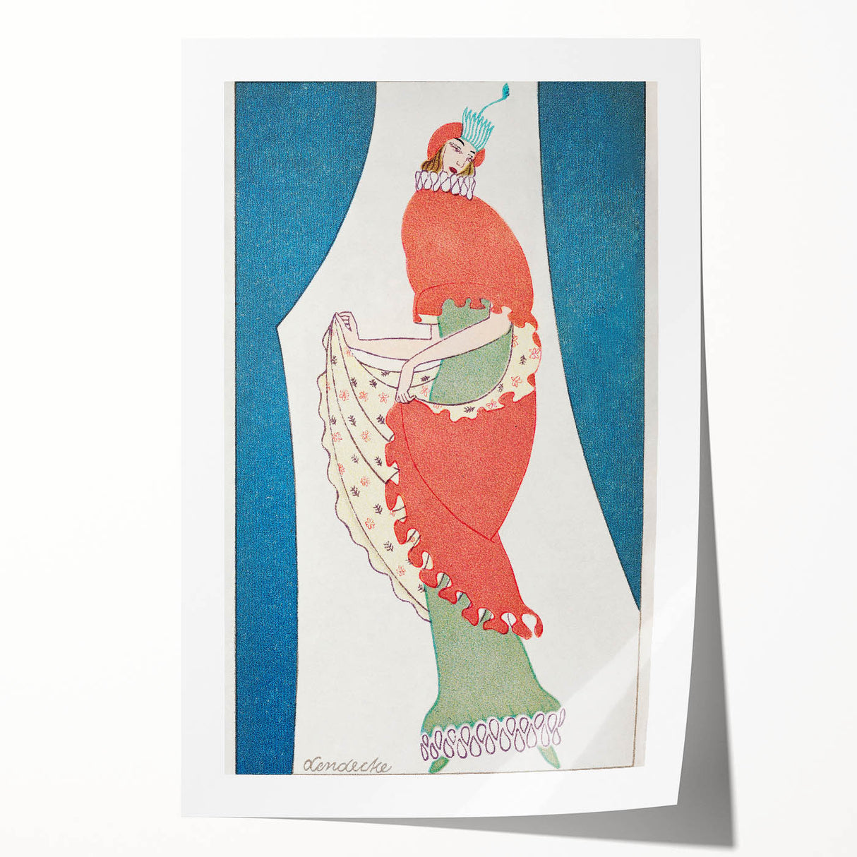 Vibrant Art Deco Wall Art – Bold 1920s Fashion Illustration in Red & Teal
