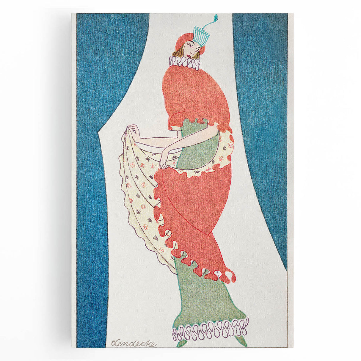 Vibrant Art Deco Wall Art – Bold 1920s Fashion Illustration in Red & Teal
