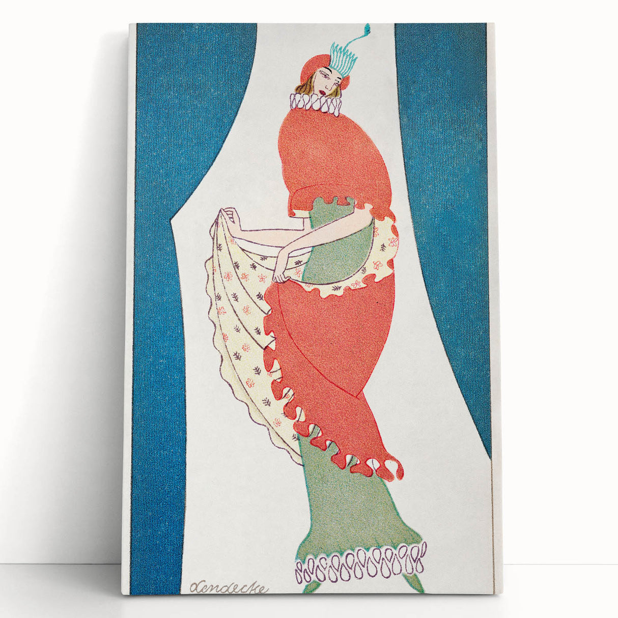 Vibrant Art Deco Wall Art – Bold 1920s Fashion Illustration in Red & Teal