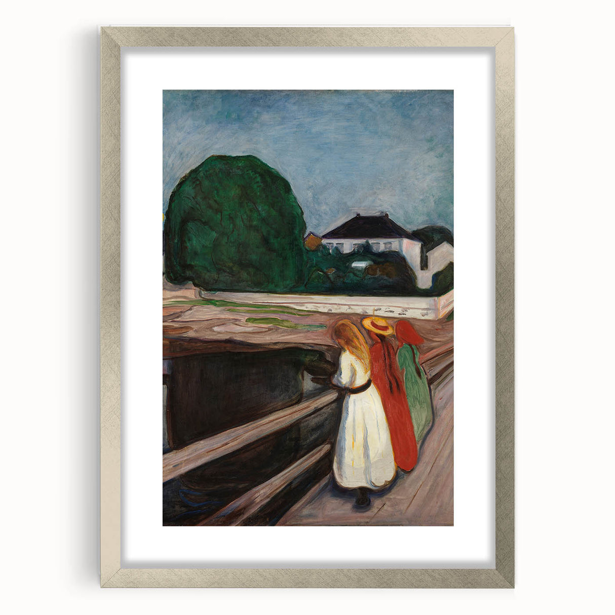 Expressionist Art: Girls on the Bridge Modern Canvas Print