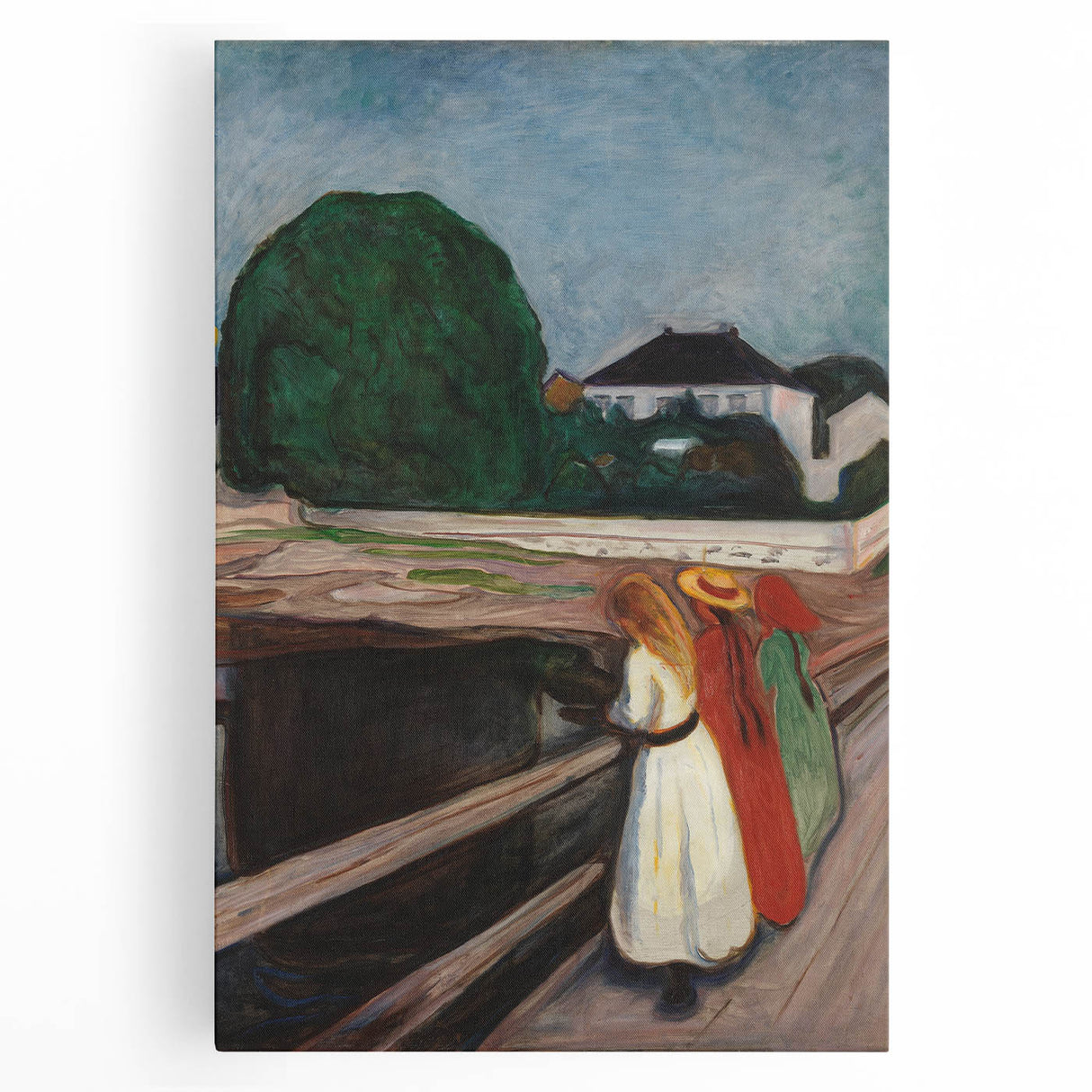 Expressionist Art: Girls on the Bridge Modern Canvas Print