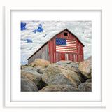 Landscape barn frame with a white mat, showcasing a scenic view, perfect for home decor. Ideal for rustic-themed interiors and art lovers seeking farmhouse aesthetics.