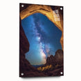 Acrylic glass artwork showcasing a vibrant landscape of canyons, displayed at a side angle with decorative pins for mounting, ideal for modern home decor.