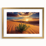 Desert landscape framed artwork featuring a gold mat and elegant frame, showcasing vibrant colors and intricate details, perfect for enhancing modern home decor.