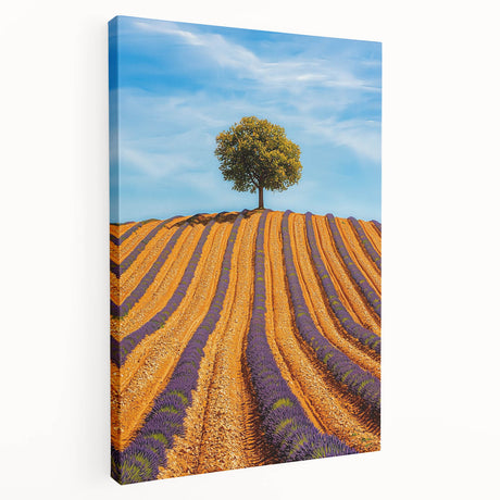 Stretched canvas artwork showcasing a vibrant landscape of green fields under a blue sky, emphasizing natural beauty and tranquility. Ideal for home decor.