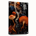 Abstract art print featuring close-up elements in muted earth tones on acrylic glass.