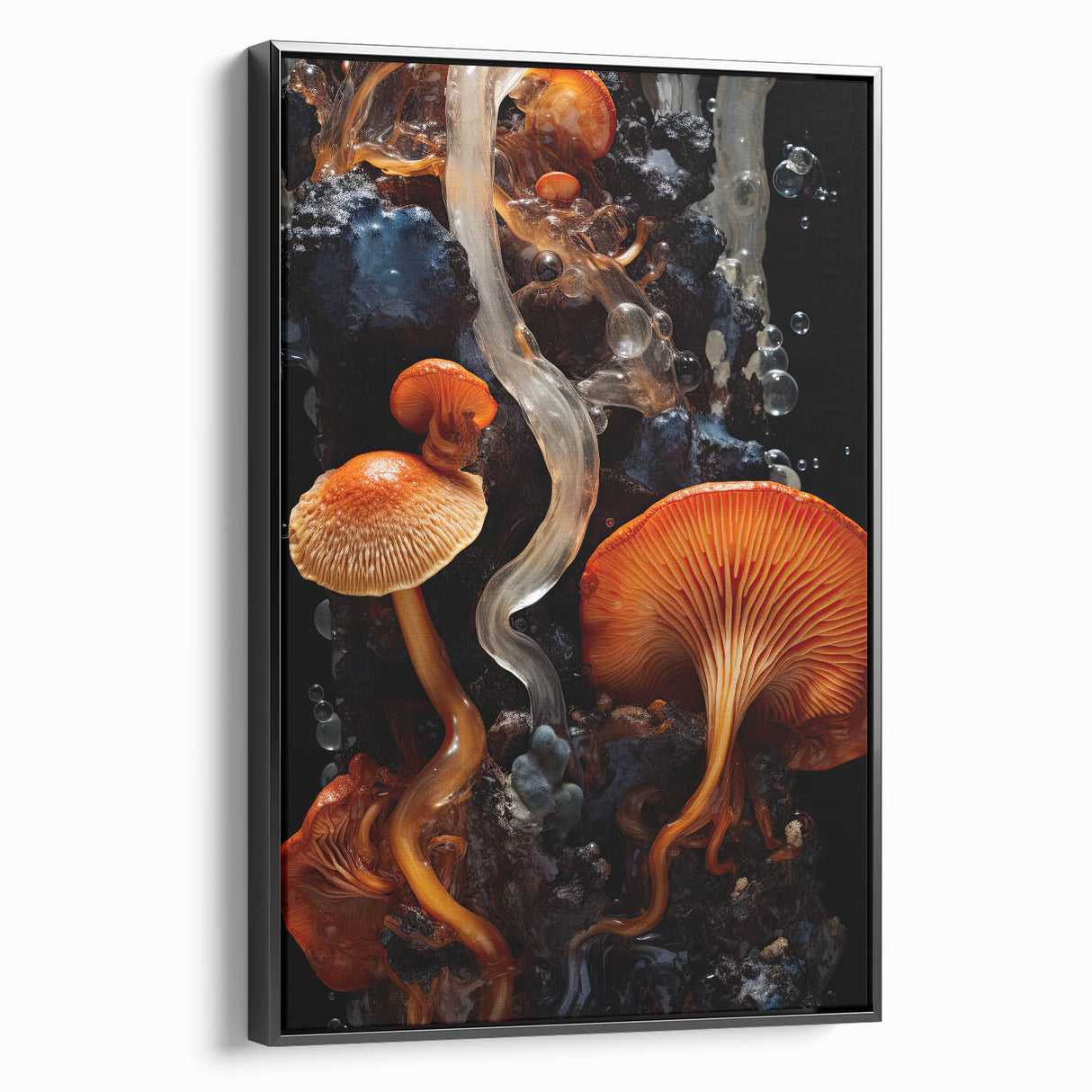 Black and white landscape painting on framed canvas, featuring close-up natural elements, suited for bedroom wall decor.