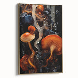 Vintage poster art depicting a serene landscape, with muted earth tones on framed canvas, ideal for bedroom decor.