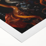 Art deco poster featuring geometric shapes in muted gold and navy, on rolled canvas, suitable for dining room walls.