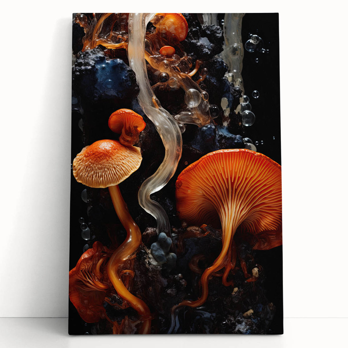 Black and white close-up photo of natural elements on a stretched canvas, ideal for kitchen wall art.