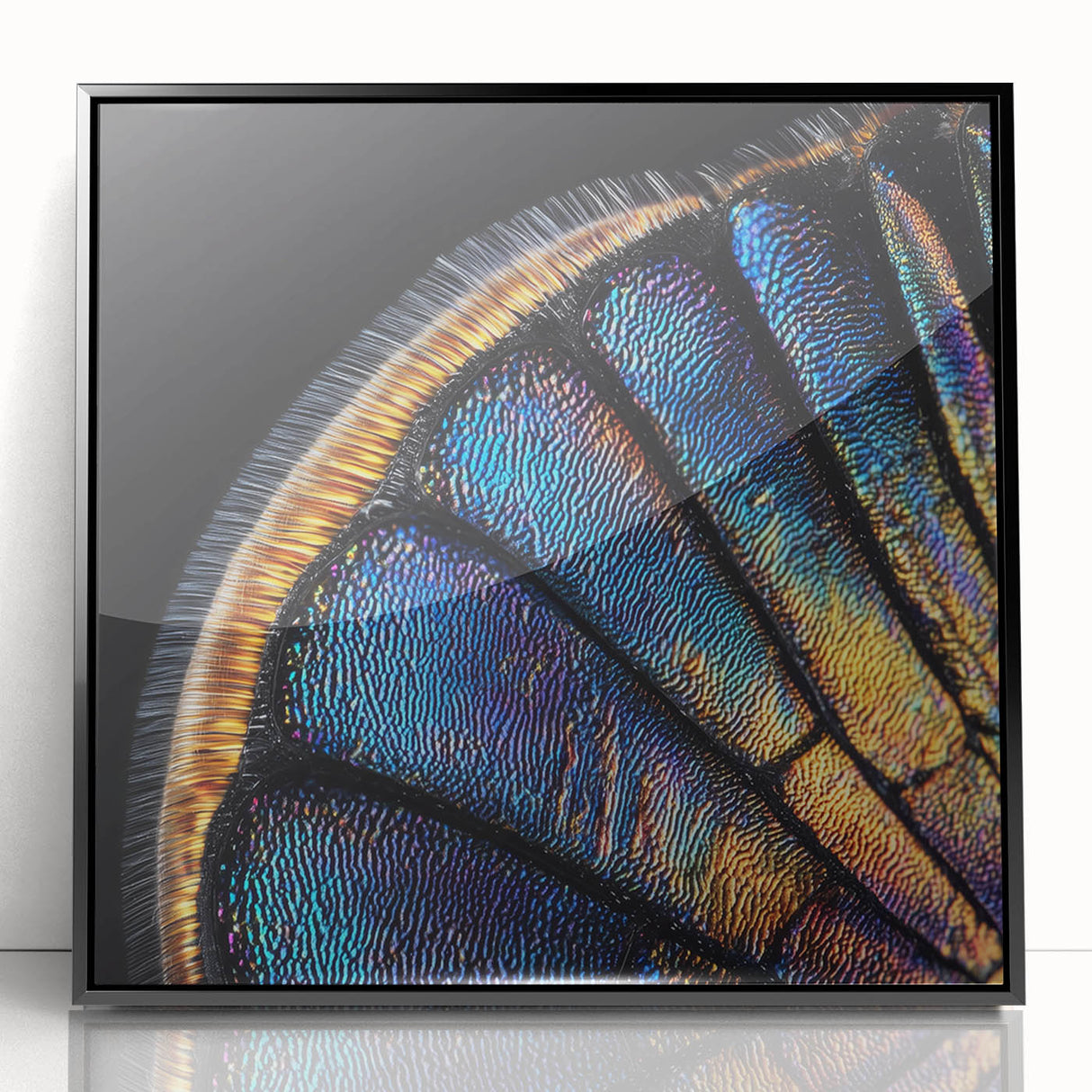 Large abstract wall art featuring close-up animal motifs in black and white, framed in acrylic.