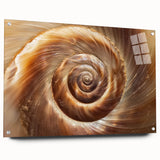 Large abstract wall art depicting nature elements in muted green and brown tones on acrylic glass.