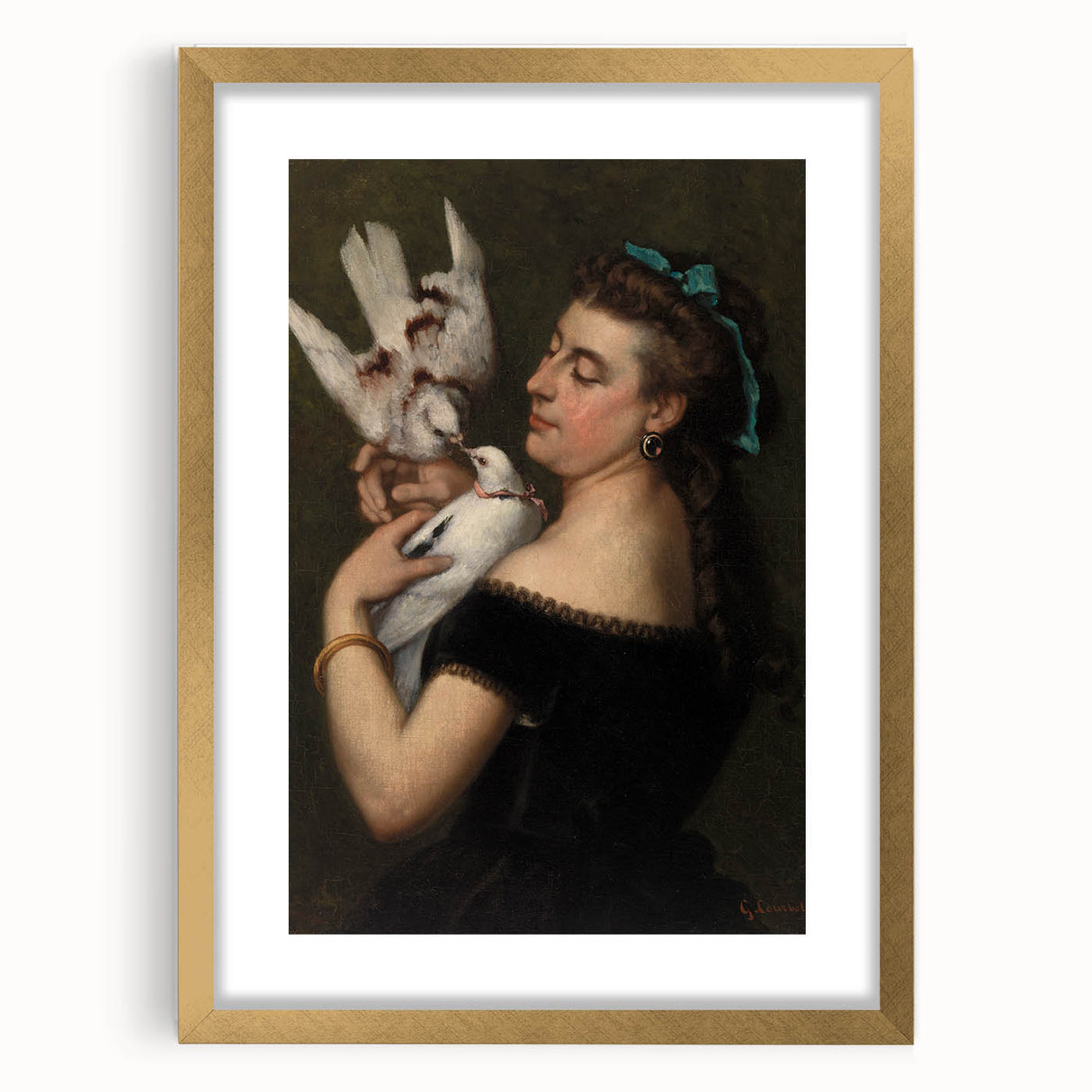 Elegant Realism Portrait | Woman with Pigeons by Gustave Courbet Print