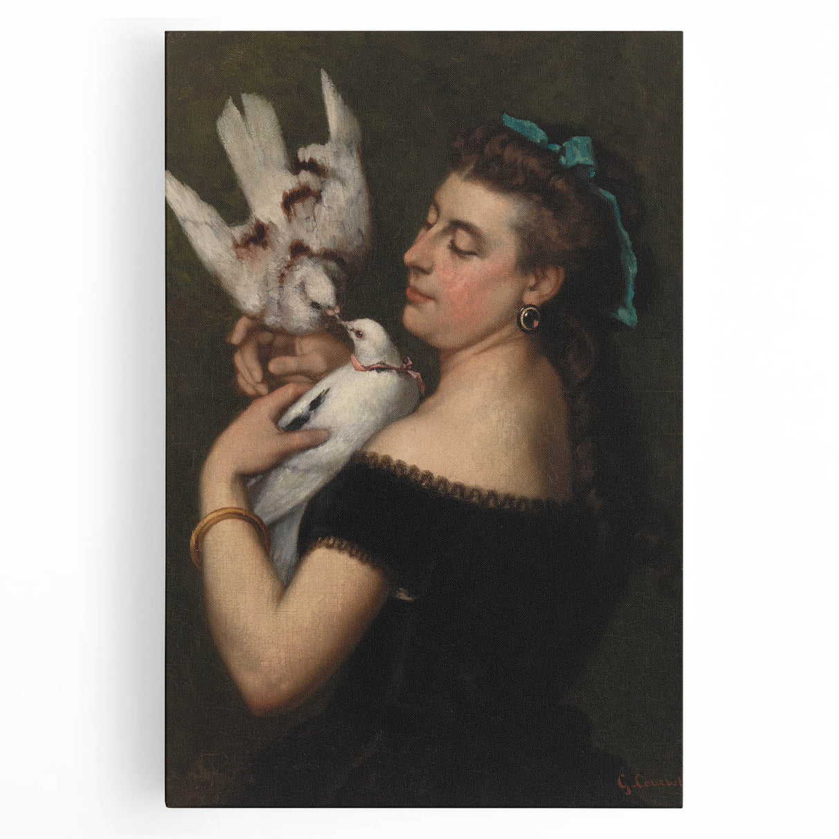 Elegant Realism Portrait | Woman with Pigeons by Gustave Courbet Print