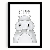 Be Happy Hippo - Boys Room Wall Art Kids Wall Art Prints