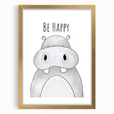 Be Happy Hippo - Boys Room Wall Art Kids Wall Art Prints