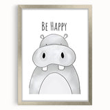 Be Happy Hippo - Boys Room Wall Art Kids Wall Art Prints